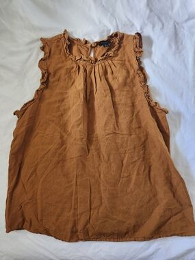 Woven Linen Ruffle Sleeveless Top - Rust